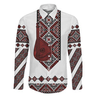 Ukraine Bandura Vyshyvanka Pattern Family Matching Off Shoulder Maxi Dress and Hawaiian Shirt Ukrainian Heritage Folk White Version