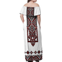 Ukraine Bandura Vyshyvanka Pattern Family Matching Off Shoulder Maxi Dress and Hawaiian Shirt Ukrainian Heritage Folk White Version