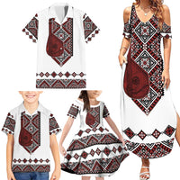 Ukraine Bandura Vyshyvanka Pattern Family Matching Summer Maxi Dress and Hawaiian Shirt Ukrainian Heritage Folk White Version