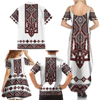 Ukraine Bandura Vyshyvanka Pattern Family Matching Summer Maxi Dress and Hawaiian Shirt Ukrainian Heritage Folk White Version