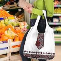 Ukraine Bandura Vyshyvanka Pattern Grocery Bag Ukrainian Heritage Folk White Version - Wonder Print Shop