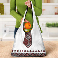 Ukraine Bandura Vyshyvanka Pattern Grocery Bag Ukrainian Heritage Folk White Version - Wonder Print Shop