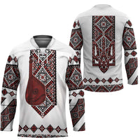 Ukraine Bandura Vyshyvanka Pattern Hockey Jersey Ukrainian Heritage Folk White Version - Wonder Print Shop