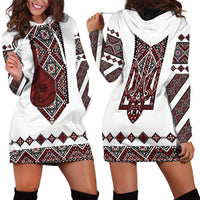 Ukraine Bandura Vyshyvanka Pattern Hoodie Dress Ukrainian Heritage Folk White Version - Wonder Print Shop
