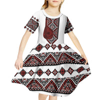 Ukraine Bandura Vyshyvanka Pattern Kid Short Sleeve Dress Ukrainian Heritage Folk White Version - Wonder Print Shop