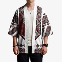 Ukraine Bandura Vyshyvanka Pattern Kimono Ukrainian Heritage Folk White Version - Wonder Print Shop
