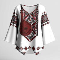 Ukraine Bandura Vyshyvanka Pattern Kimono Sleeve Blouse Ukrainian Heritage Folk White Version - Wonder Print Shop