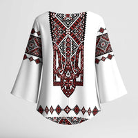 Ukraine Bandura Vyshyvanka Pattern Kimono Sleeve Blouse Ukrainian Heritage Folk White Version - Wonder Print Shop