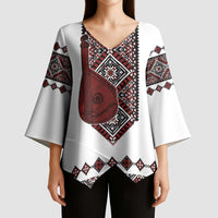 Ukraine Bandura Vyshyvanka Pattern Kimono Sleeve Blouse Ukrainian Heritage Folk White Version - Wonder Print Shop