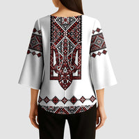 Ukraine Bandura Vyshyvanka Pattern Kimono Sleeve Blouse Ukrainian Heritage Folk White Version - Wonder Print Shop