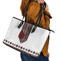 Ukraine Bandura Vyshyvanka Pattern Leather Tote Bag Ukrainian Heritage Folk White Version - Wonder Print Shop