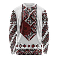 Ukraine Bandura Vyshyvanka Pattern Long Sleeve Shirt Ukrainian Heritage Folk White Version - Wonder Print Shop