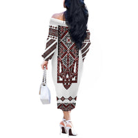 Ukraine Bandura Vyshyvanka Pattern Off The Shoulder Long Sleeve Dress Ukrainian Heritage Folk White Version - Wonder Print Shop