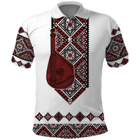 Ukraine Bandura Vyshyvanka Pattern Polo Shirt Ukrainian Heritage Folk White Version - Wonder Print Shop