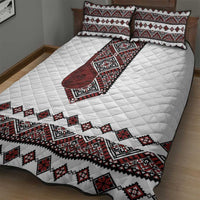 Ukraine Bandura Vyshyvanka Pattern Quilt Bed Set Ukrainian Heritage Folk White Version - Wonder Print Shop