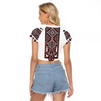 Ukraine Bandura Vyshyvanka Pattern Raglan Cropped T Shirt Ukrainian Heritage Folk White Version - Wonder Print Shop