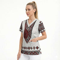 Ukraine Bandura Vyshyvanka Pattern Scrub Top Ukrainian Heritage Folk White Version - Wonder Print Shop