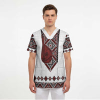 Ukraine Bandura Vyshyvanka Pattern Scrub Top Ukrainian Heritage Folk White Version - Wonder Print Shop