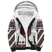 Ukraine Bandura Vyshyvanka Pattern Sherpa Hoodie Ukrainian Heritage Folk White Version - Wonder Print Shop
