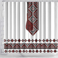 Ukraine Bandura Vyshyvanka Pattern Shower Curtain Ukrainian Heritage Folk White Version - Wonder Print Shop