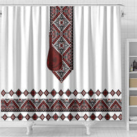 Ukraine Bandura Vyshyvanka Pattern Shower Curtain Ukrainian Heritage Folk White Version - Wonder Print Shop