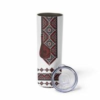 Ukraine Bandura Vyshyvanka Pattern Skinny Tumbler Ukrainian Heritage Folk White Version - Wonder Print Shop