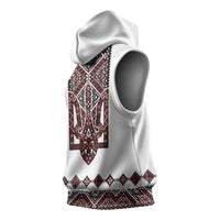 Ukraine Bandura Vyshyvanka Pattern Sleeveless Hoodie Ukrainian Heritage Folk White Version - Wonder Print Shop