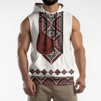 Ukraine Bandura Vyshyvanka Pattern Sleeveless Hoodie Ukrainian Heritage Folk White Version - Wonder Print Shop