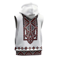 Ukraine Bandura Vyshyvanka Pattern Sleeveless Zip Hoodie Ukrainian Heritage Folk White Version - Wonder Print Shop