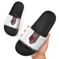 Ukraine Bandura Vyshyvanka Pattern Slide Sandals Ukrainian Heritage Folk White Version - Wonder Print Shop