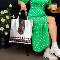 Ukraine Bandura Vyshyvanka Pattern Tote Bag Ukrainian Heritage Folk White Version - Wonder Print Shop