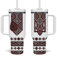 Ukraine Bandura Vyshyvanka Pattern Tumbler With Handle Ukrainian Heritage Folk White Version - Wonder Print Shop