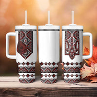 Ukraine Bandura Vyshyvanka Pattern Tumbler With Handle Ukrainian Heritage Folk White Version - Wonder Print Shop