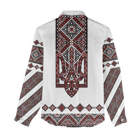 Ukraine Bandura Vyshyvanka Pattern Women Casual Shirt Ukrainian Heritage Folk White Version - Wonder Print Shop