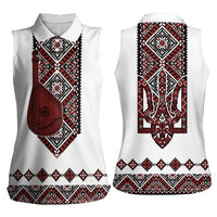 Ukraine Bandura Vyshyvanka Pattern Women Sleeveless Polo Shirt Ukrainian Heritage Folk White Version - Wonder Print Shop
