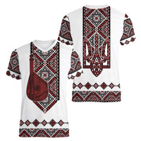 Ukraine Bandura Vyshyvanka Pattern Women V-Neck T-Shirt Ukrainian Heritage Folk White Version - Wonder Print Shop