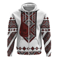 Ukraine Bandura Vyshyvanka Pattern Zip Hoodie Ukrainian Heritage Folk White Version - Wonder Print Shop
