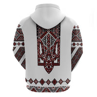 Ukraine Bandura Vyshyvanka Pattern Zip Hoodie Ukrainian Heritage Folk White Version - Wonder Print Shop