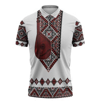 Ukraine Bandura Vyshyvanka Pattern Zipper Polo Shirt Ukrainian Heritage Folk White Version - Wonder Print Shop
