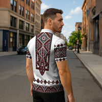Ukraine Bandura Vyshyvanka Pattern Zipper Polo Shirt Ukrainian Heritage Folk White Version - Wonder Print Shop