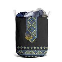 Ukraine Bandura Vyshyvanka Pattern Laundry Basket Ukrainian Heritage Folk Black Version - Wonder Print Shop
