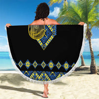 Ukraine Bandura Vyshyvanka Pattern Beach Blanket Ukrainian Heritage Folk Black Version - Wonder Print Shop