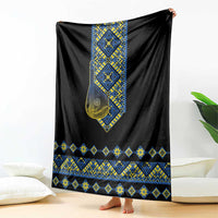 Ukraine Bandura Vyshyvanka Pattern Blanket Ukrainian Heritage Folk Black Version - Wonder Print Shop