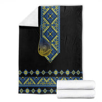 Ukraine Bandura Vyshyvanka Pattern Blanket Ukrainian Heritage Folk Black Version - Wonder Print Shop