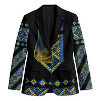 Ukraine Bandura Vyshyvanka Pattern Blazer Ukrainian Heritage Folk Black Version - Wonder Print Shop