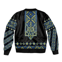 Ukraine Bandura Vyshyvanka Pattern Bomber Jacket Ukrainian Heritage Folk Black Version - Wonder Print Shop
