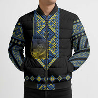Ukraine Bandura Vyshyvanka Pattern Bomber Puffer Jacket Ukrainian Heritage Folk Black Version - Wonder Print Shop