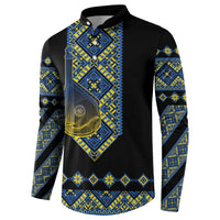 Ukraine Bandura Vyshyvanka Pattern Button Sweatshirt Ukrainian Heritage Folk Black Version - Wonder Print Shop
