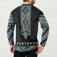 Ukraine Bandura Vyshyvanka Pattern Button Sweatshirt Ukrainian Heritage Folk Black Version - Wonder Print Shop