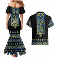 Ukraine Bandura Vyshyvanka Pattern Couples Matching Mermaid Dress and Hawaiian Shirt Ukrainian Heritage Folk Black Version - Wonder Print Shop